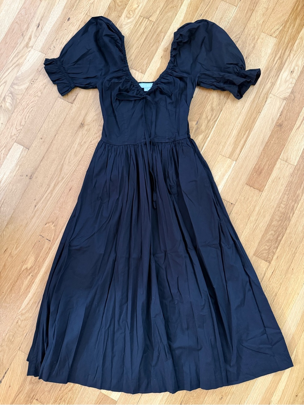 Hill House Ophelia Black Puff-Sleeve Midi Dress